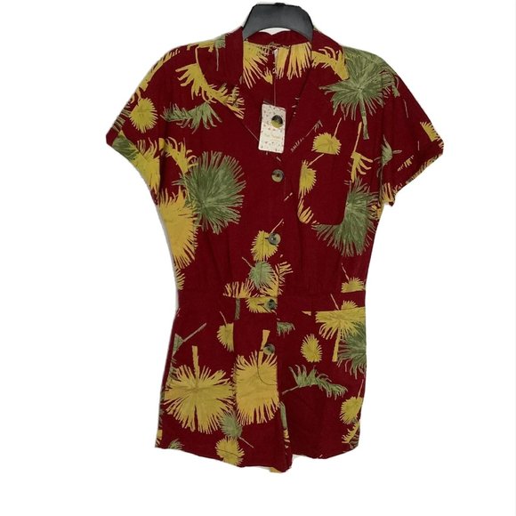 NWT Free People Malibu Romper XS One Piece Tropical Hawaiian Aloha Red NEW - Picture 2 of 12